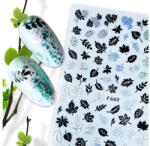  Körömmatrica - F660 falevél ezüst-fekete black