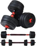 Procart Set haltere si gantere, sarcina 2x10 kg, bara conectare, 12 discuri de diferite greutati, negru/rosu