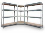 AR Shelving Polcrendszer: 2db nagy teherbírású polc és 1db sarokpolc 180x210x240x45cm HDF polclapokkal