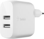 Belkin BOOST CHARGE Dual 24W USB-A fali töltő, fehér (WCB002vfWH)