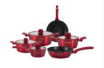 Royalty Line Royalty Line® T10Red - 10 Részes Indukciós Edénykészlet Márvány Bevonattal, Szilikon Fogantyúval, Piros