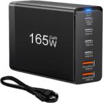 USB C Зарядна Станция 165W GaN, USB C Десктоп Зарядно Устройство GaN 6 Порта, Бързо Зареждане за Пътуване, Стенен Заряден Адаптер, Съвместим с MacBook Pro/Air/iPhone 14/13/12 Серии/Samsung Galaxy S23/