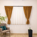 Hiko Set 5 piese Hiko, doua draperii scurte din catifea Comfy cognac cu 2 benzi de prindere si o perdea Ana voal, cu rejansa (10005395)