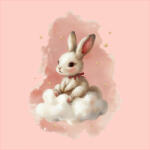 Takoy Prémium pamut NELA PANEL M rózsaszín alapon lévő nyuszi a felhőn