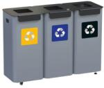 ALDA Modular 3 darabos kültéri fém szemétkosár készlet szelektív hulladékgyűjtésre, 3 x 70 l űrtartalom