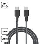 Cellect Szövet töltő- és adatkábel USB-C / USB-C 60W, 1m, fekete (MDCU-TYPEC-60W-BK)