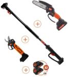  altuna akkus készlet (metszőolló, láncfűrész) teleszkópos nyé, 2 db akku, töltő