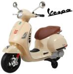  Vespa elektromos motorkerékpár, 6V, 3-6 éves korig, 30 kg, bőr és Led fényszórók, bézs színű