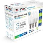 V-TAC 5.5W E14 meleg fehér LED gyertya égő csomag (3 db) - SKU 7263 (7263)