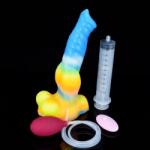 FAAK Vibrator cu Ejaculare Luminous Racehorse, Remote Control, 10 Moduri Vibratii, Silicon Lichid, USB, 27cm Vibrator