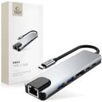 Tech-Protect HB02 HUB ADAPTOR 6în1 TYPE-C + USB2.0 + USB3.0 + HDMI 4K 30HZ + RJ45 + PD100W gri spațial (5906302360574)