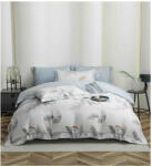 Home Lenjerie de lux cu elastic albastru deschis si alb, din bumbac finet, 6 Piese cu flori portocalii Lenjerie de pat