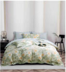 Home Lenjerie de lux cu elastic bleu si crem, din bumbac finet, 6 Piese cu model floral multicolor si flori portocalii Lenjerie de pat