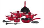 Royalty Line Royalty Line® 15 Részes Indukciós Edénykészlet Márvány Bevonattal szilikon fogantyúval és alátét Plus konyhai eszköz T15 Piros (RL-T15R)