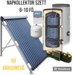 Napcsap 6-10 fő részére napkollektor rendszer: 50 vákuumcső, 500 literes 2 hőcserélős álló bojler, ECO szivattyú állomás, vezérlés, tágulási tartály (SZETT_610_50VCS_500_SUN)