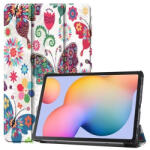 Samsung Tab S6 Lite 10.4 (2020 / 2022 / 2024) SM-P610 / P615 / P613 / P619 / P620 / P625, mappa tok, Trifold, színes nagy pillangó minta, fehér - mobilkozpont