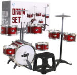 Inlea4Fun Játék dobfelszerelés ülőkével Inlea4Fun DRUM SET - Piros (RA-ZMU.9008E-4)