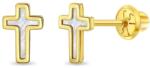 Bebe Gold Cercei din Aur 14K pentru Copii - model Cruce cu Sidef, inchidere cu Filet si Protectie