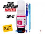 Alphachem Set Cerneala Compatibila Canon GI41 (1x70ml Magenta, 8000pagini un-box) + Pix CNX cu gel si Pix cu mecanism
