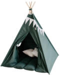 Maradalia Set cort de joaca, teepee, dark green, 120x120x150 cm, salteluta, ghirlanda, 2 pernite si kit fixare