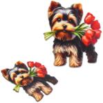  Nyomtatott dekorkarton - Yorkshire kutya virágcsokorral 2db/cs - kosarbolt