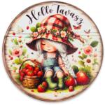  Nyomtatott fa tábla - Hello tavasz kislány koszorú közép 11, 8cm