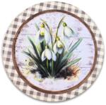  Nyomtatott fa tábla - Hóvirágok retró koszorú közép 11, 8cm - kosarbolt