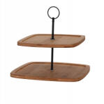 Excellent Houseware Suport servire dreptunghiular cu 2 nivele Excellent Houseware, bambus metal, 25x25x23.5 cm, maro (KO-170482110D) Tava