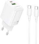 BOROFONE Fali töltő BN27 Fuente - USB + Type C - QC 3.0 PD 20W Type C to Type C kábellel fehér