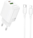 BOROFONE hálózati töltő BN27 Fuente - USB + Type-C - QC 3.0 PD 20W, Type-C Lightning kábellel fehér