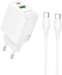 BOROFONE fali töltő BN29 Fuente - USB + Type C - QC 3.0 PD 30W Type C - Type C kábellel fehér