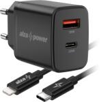 AlzaPower A101CA Fast Charge 20 W fekete + Core Lightning MFi 1 m, fekete (APW-CCA101-CBMFI9411B)