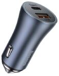 Baseus autós töltő USB+Type-C aljzat (40W, PD gyorstöltő 3.0, LED jelzés) SZÜRKE