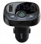 Baseus bluetooth FM transmitter autós töltő 2 USB+microSD aljzat (12W, gyorstöltő) FEKETE