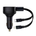 Baseus autós töltő (USB, 30W, PD gyorstöltő + Type-C/lightning kábel) FEKETE