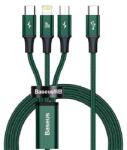 Baseus RAPID töltőkábel 3in1 (Type-C - lightning/microUSB/Type-C, 3.5A, PD gyorstöltő, 150cm) SÖTÉTZÖLD