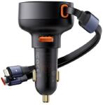 Baseus ENJOYMENT autós töltő USB aljzat (60W, PD gyorstöltő + lapos Type-C - lightning kábel) FEKETE
