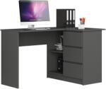 AKORD Bútor Gyár B16 Sarok Íróasztal - Jobb Oldali Grafit Szürke, Modern Design Számítógépes Asztal 124x77cm, 3 Fiókkal és 2 Polccal, Laminált Lemez, ABS Élzárás, Könnyű Összeszerelés