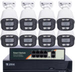  5MP H. 265 IP POE SWITCH 8db-os Bullet 2.8mm Kamerás Biztonsági Rendszer IP66 Vízálló Éjjeli látás Hangrögzítés AI észlelés XmEye Pro App Távoli hozzáférés