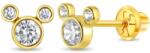 Bebe Gold Cercei din Aur 14K pentru Copii, model Mickey Mouse cu Cubic Zirconia, inchidere cu Filet si Protectie