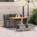 vidaXL 4 részes szürke polyrattan kerti étkezőszett párnával (4104133)