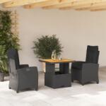 vidaXL 3 részes fekete polyrattan kerti étkezőgarnitúra párnákkal (3277385)
