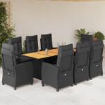 vidaXL 9 részes fekete polyrattan kerti étkezőgarnitúra párnákkal (3212708)