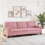 vidaXL 3 személyes rózsaszín bársony kanapé díszpárnákkal 210 cm (3278242) - vidaxl