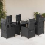 vidaXL 7 részes fekete polyrattan kerti étkezőgarnitúra párnával (3212683)