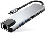 Tech-Protect HB02 HUB adapter - 6in1 porttal, Type-C / 2x USB / HDMI 4K / RJ45 / PD100W szürke adapter