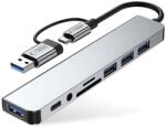 Tech-Protect HB06 HUB - 8in1 porttal, Type-C / 2x USB / SD-TF / jack szürke adapter