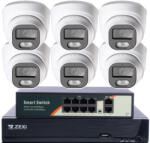  5MP H. 265 IP POE SWITCH 6db-os 2.8mm DOME Kamerás Biztonsági Rendszer IP66 Vízálló Éjjeli látás Hangrögzítés AI észlelés XmEye Pro App Távoli hozzáférés