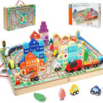 Edutree Set de joaca din lemn trenulet pe sine si cuburi de construit ORASELUL VALIZA Track Box City (102948)