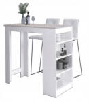  Akord Furniture Factory - 115 cm-es Fehér / Sonoma Tölgy Bárasztal Hozzáillő Hokerhez, Modern 4 Személyes Design, Összeszerelhető Bútorokkal, ABS Élzárással, Praktikus 4 Polccal (STOBARHOKBIASON)